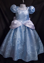 Load image into Gallery viewer, Blue White FLORAL Satin Brocade CHILD Size Cinderella GOWN Costume