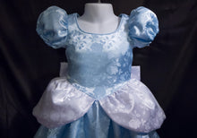 Load image into Gallery viewer, Blue White FLORAL Satin Brocade CHILD Size Cinderella GOWN Costume