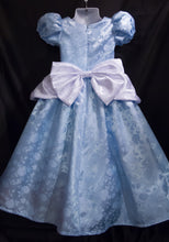 Load image into Gallery viewer, Blue White FLORAL Satin Brocade CHILD Size Cinderella GOWN Costume