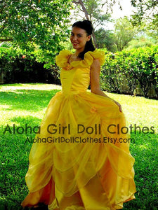 Classic Belle Princess Cosplay Costume Gown Dress for Girls Teens Adults