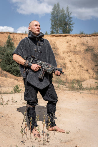 High Collar Steampunk Poncho Post Apocalyptic Wasteland Wrap Alternative Coat Unisex LARP poncho Wild West & Burning Man Top