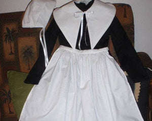 1770s 4 Pc Colonial Early American Pioneer Pilgrim Costume for Teens Adults Dress Apron Collar Coif