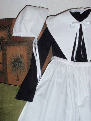1770s 4 Pc Colonial Early American Pioneer Pilgrim Costume for Teens Adults Dress Apron Collar Coif