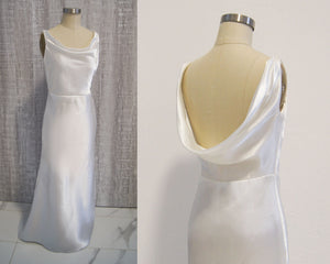 1930s inspired satin gown bias wedding bridal Cowl neck bridal gown dress