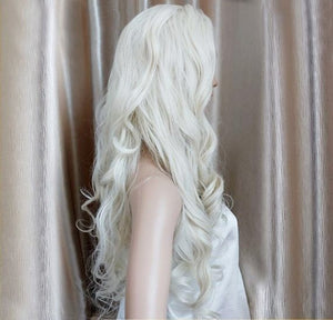 White Blonde Braided Curly WIg Princess Cosplay Daenerys Wig