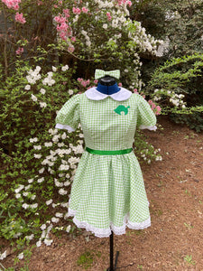 Adult Green and White Plaid Checkered Gingham Dapper 50’s Style Dress with Peter Pan Collar