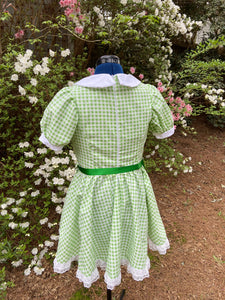 Adult Green and White Plaid Checkered Gingham Dapper 50’s Style Dress with Peter Pan Collar