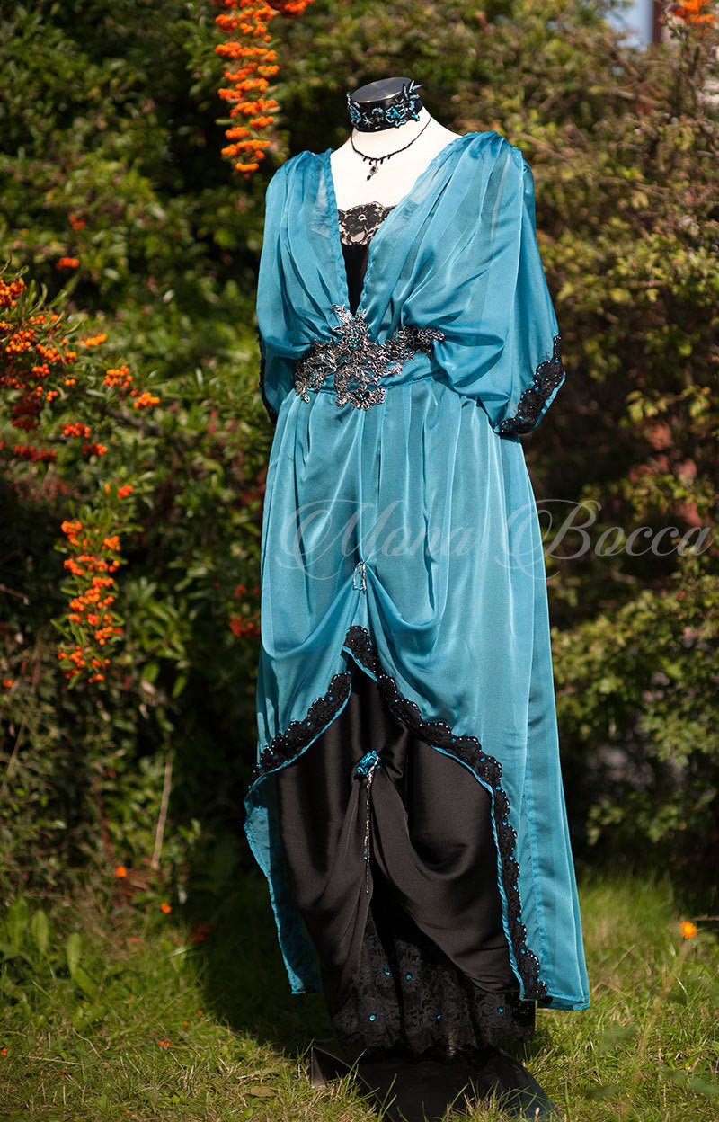 Promenade Edwardian period black turquoise Alternative wedding dress