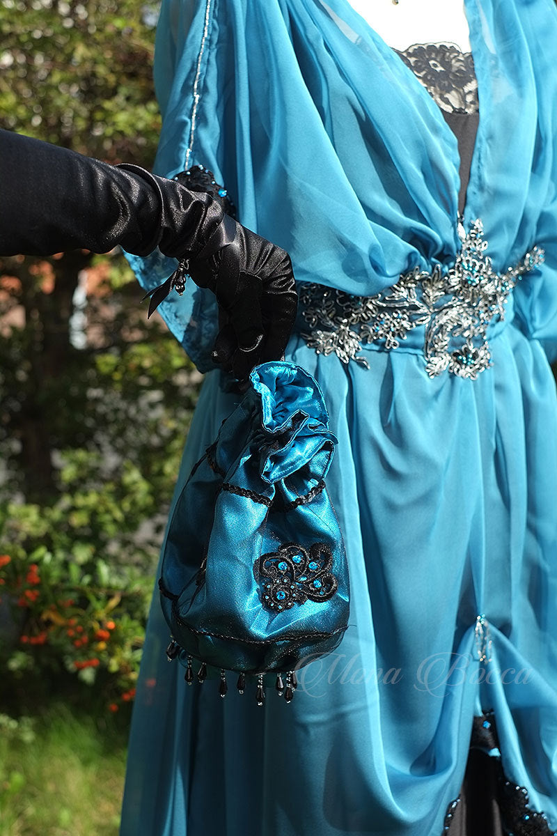 Promenade Edwardian period black turquoise Alternative wedding dress MJcostume Promenade Edwardian period black turquoise Alternative wedding dress MJcostume