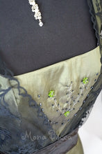 Load image into Gallery viewer, Styled lace bridesmaids Edwardian olive sage green dress