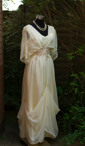 Alernative yellow cream Titanic Steampunk themed wedding Edwardian era dress