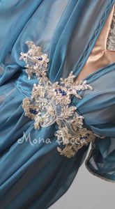 Abbey dinner Titanic event or alternative blue wedding dress