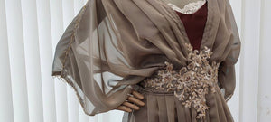 Alternative Steampunk wedding Titani Edwardian taupe dress