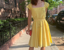 Load image into Gallery viewer, Mia Yellow Floral Swing dress Emma Stone inspired yellow swing dress