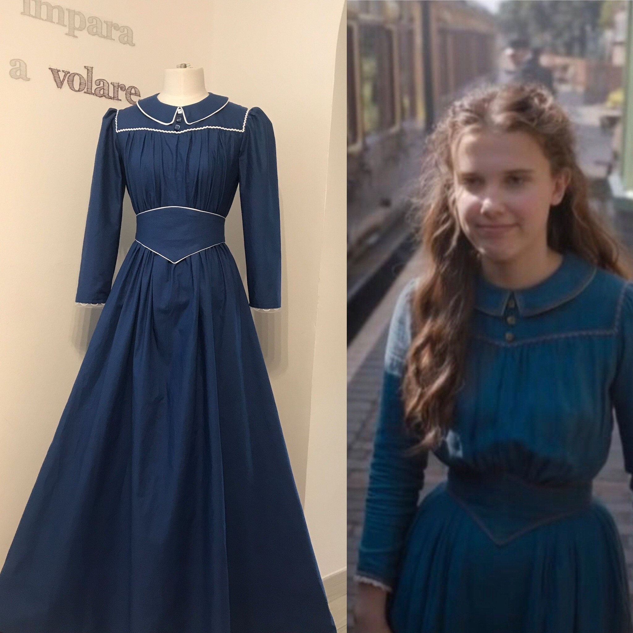 Enola Holmes blue Dress Cosplay Costume  MJcostume