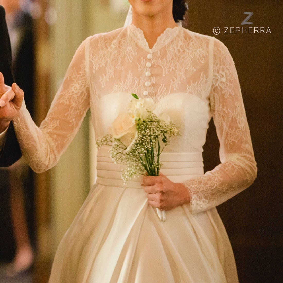 Long sleeve lace gown Ivory lace Grace Kelly Wedding Dress MJcostume Long sleeve lace gown Ivory lace Grace Kelly Wedding Dress MJcostume