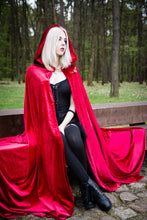 Load image into Gallery viewer, Hooded Cloak Fantasy Cloak Hooded Cape Red Riding Hood Medieval Cloak Red Cloak Bridal Cape