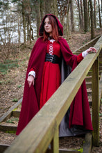 Load image into Gallery viewer, Hooded cloak with arm slits Medieval cloak Viking cloak Hooded cape Historical cloak Lined cloak Fantasy cloak Celtic cloak