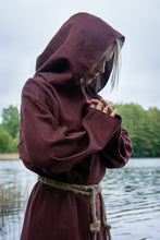 Load image into Gallery viewer, Hooded monk robe Medieval robe Cultist costume Priest habit Ritual clothing Grim Reaper costume Mage robe Wizard tunic Warlock dress