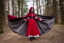 Load image into Gallery viewer, Hooded cloak with arm slits Medieval cloak Viking cloak Hooded cape Historical cloak Lined cloak Fantasy cloak Celtic cloak