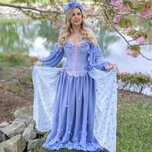 Load image into Gallery viewer, SAMPLE SALE Hydrangea Flowery Renaissance Fair Dress Purple Blue Periwinkle