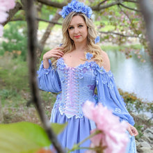 Load image into Gallery viewer, SAMPLE SALE Hydrangea Flowery Renaissance Fair Dress Purple Blue Periwinkle