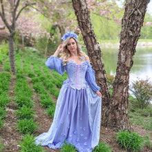 Load image into Gallery viewer, SAMPLE SALE Hydrangea Flowery Renaissance Fair Dress Purple Blue Periwinkle