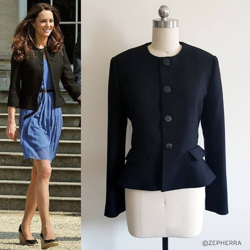 Peplum Premium Wool Crepe fabric Kate Middleton Jacket Black Wool Coat cosplay costume