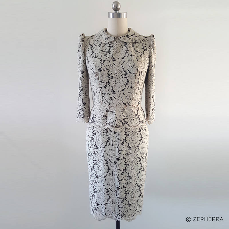 Peterpan collar Lace sleeves Pencil Peplum Khaki Lace Dress MJcostume Peterpan collar Lace sleeves Pencil Peplum Khaki Lace Dress MJcostume