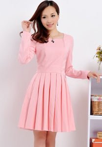 Long Sleeve Square neckline Garden Party Pleated Skater Dress