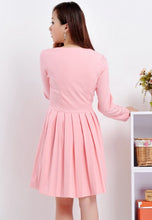 Load image into Gallery viewer, Long Sleeve Square neckline Garden Party Pleated Skater Dress