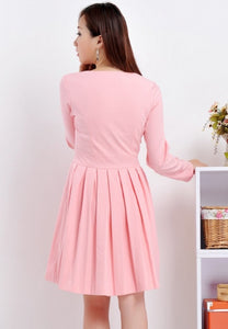 Long Sleeve Square neckline Garden Party Pleated Skater Dress