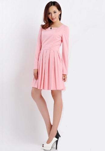 Long Sleeve Square neckline Garden Party Pleated Skater Dress