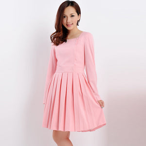 Long Sleeve Square neckline Garden Party Pleated Skater Dress