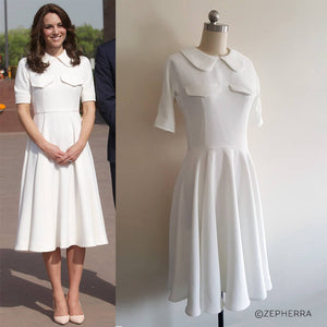 1950s cream swing dress Kate Middleton White Dress Royal India tour