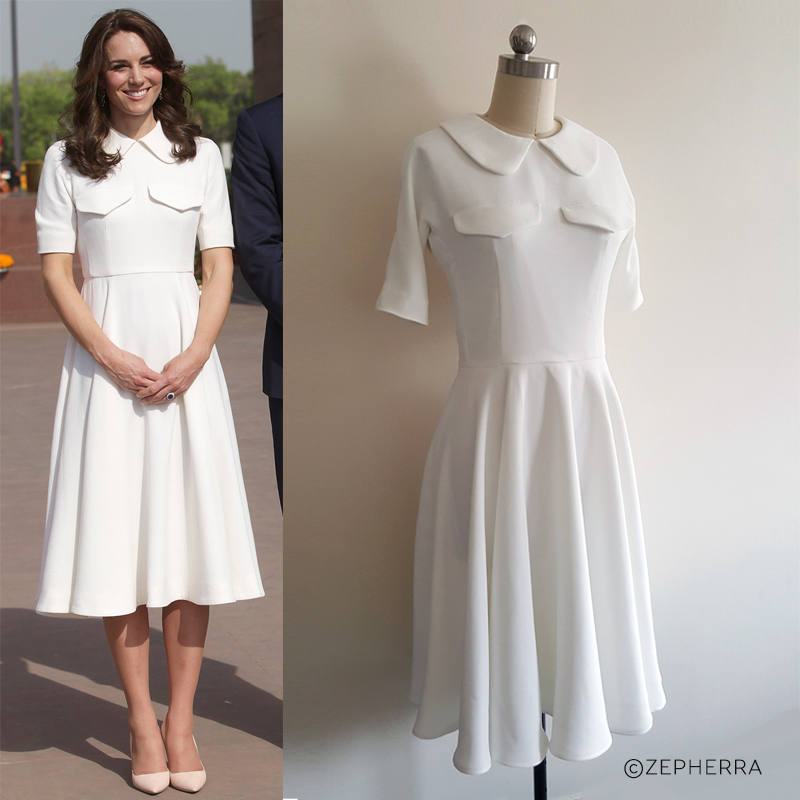 1950s cream swing dress Kate Middleton White Dress Royal India tour