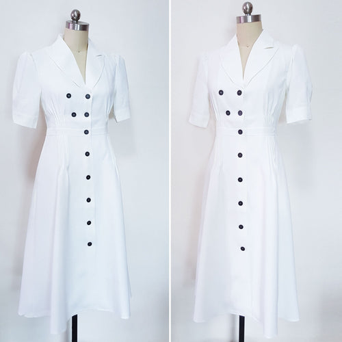Midi shirtdress retro white dress