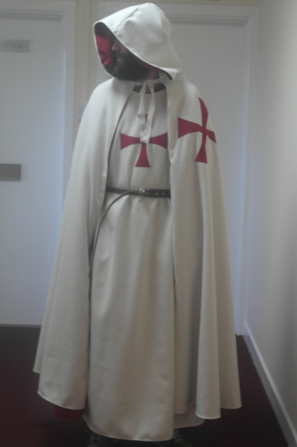 Knights Templar White cotton drill surcoat and lined cloak