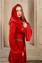 Load image into Gallery viewer, Lady Melisandre Elven dress A luxurious Game of Thrones reproduction made of bright red velvet