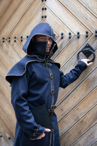 Medieval Coat with Hood Fantasy Robe Wizard Mantle Assassin Costume Cultist Outfit Alchemist Adventurer Clothing