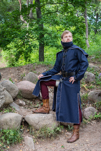 Medieval Coat with Hood Fantasy Robe Wizard Mantle Assassin Costume Cultist Outfit Alchemist Adventurer Clothing