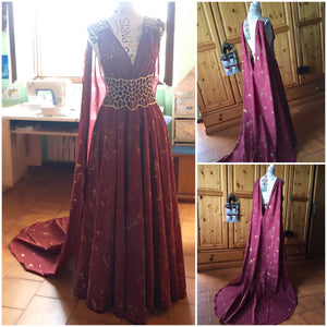 Medieval Gown Cosplay Game of Thrones Daenerys Targaryen Costume Burgundy Fantasy Dress