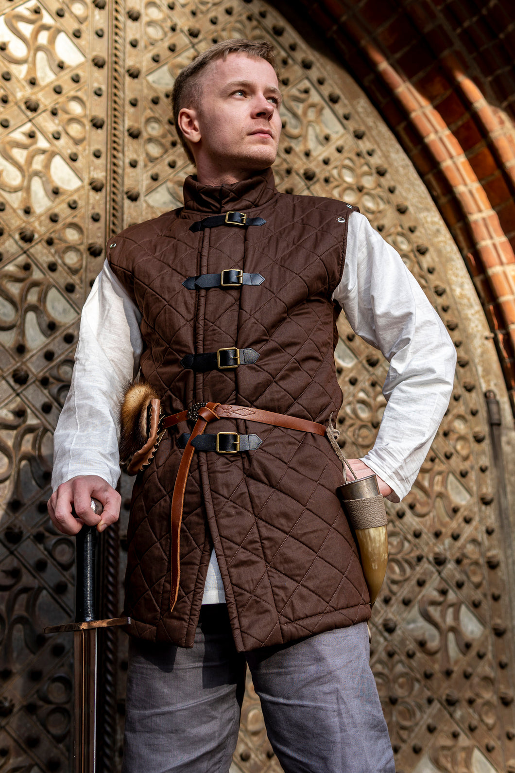 Medieval Knight Gambeson with or without sleeves detachable Middle Ages Coat Vest Fantasy Viking Armor Padding Doublet