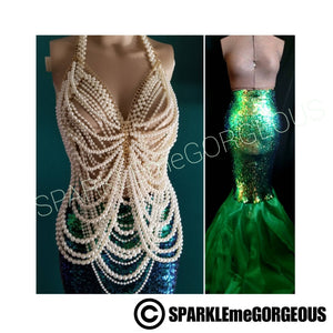 Women Mermaid Costume Pearl Body Chain Top Green Mermaid Tail Each Item Is Sold Separate