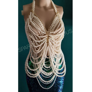 Women Mermaid Costume Pearl Body Chain Top Green Mermaid Tail Each Item Is Sold Separate