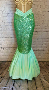 Mint Green Sequin Mermaid Costume Tail Skirt with High Waisted Slimming Design Features