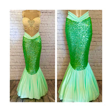 Load image into Gallery viewer, Mint Green Sequin Mermaid Costume Tail Skirt with High Waisted Slimming Design Features
