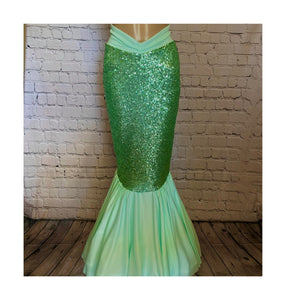 Mint Green Sequin Mermaid Costume Tail Skirt with High Waisted Slimming Design Features