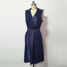 Load image into Gallery viewer, Navy cocktail dinner trench evening wrap  Meghan Markle inspired Belted satin wrap dress