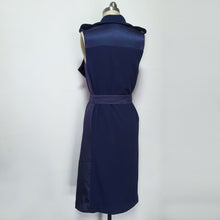 Load image into Gallery viewer, Navy cocktail dinner trench evening wrap  Meghan Markle inspired Belted satin wrap dress